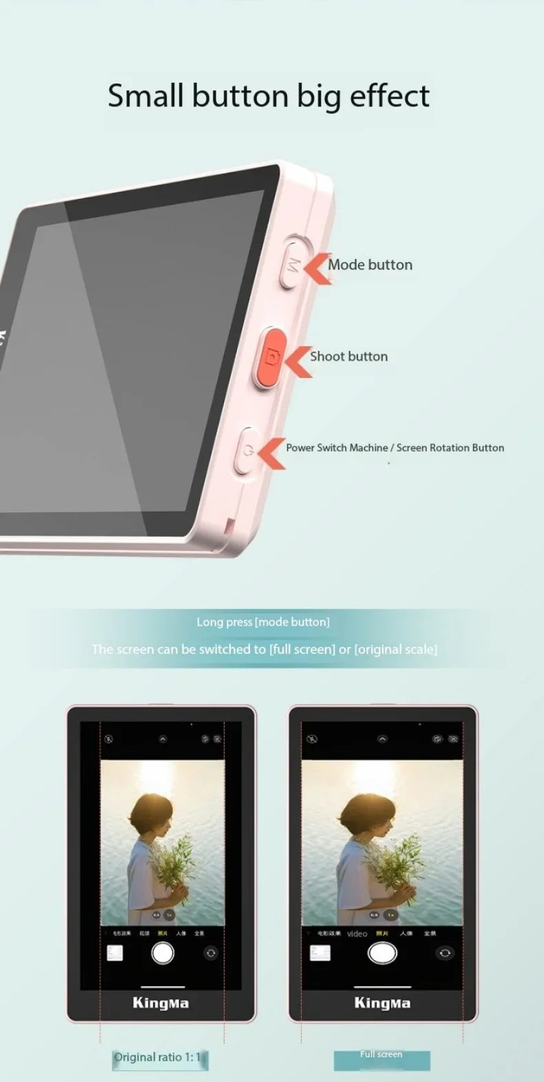 KingMa PH01 PH02 Monitor Screen for using phone rear camera for Smartphone Selfie Vlog Video Recording Live Stream