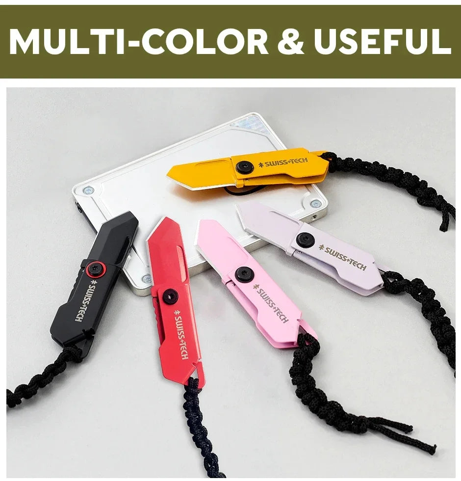 SWISS TECH Outdoor Stainless Steel Mini Folding Pocket Knife Portable Package Opener Unboxing Tool Keychain