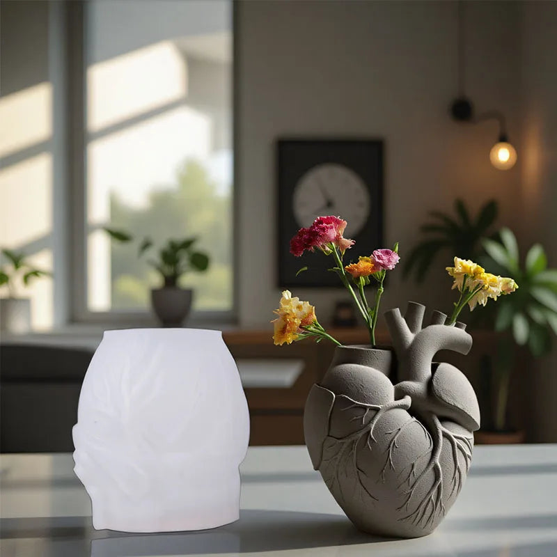 Heart Shaped Flowerpot Silicone Mold Heart Candle Cup Plaster Vase Mold Creative Heart-Shaped Sculpture Concrete Mould Home Deco