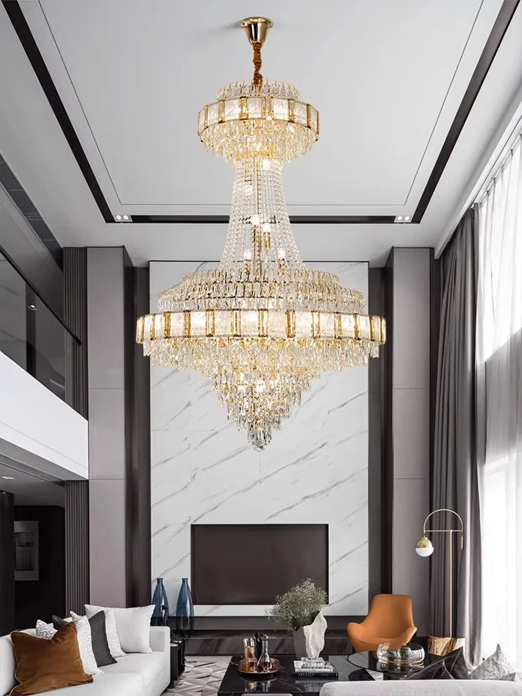 Cristal Lustres for Staircase Villa Duplex Chandelier Crystal Luxury Large Gold Nordic Home Decoration Led High-end Hanging Lamp