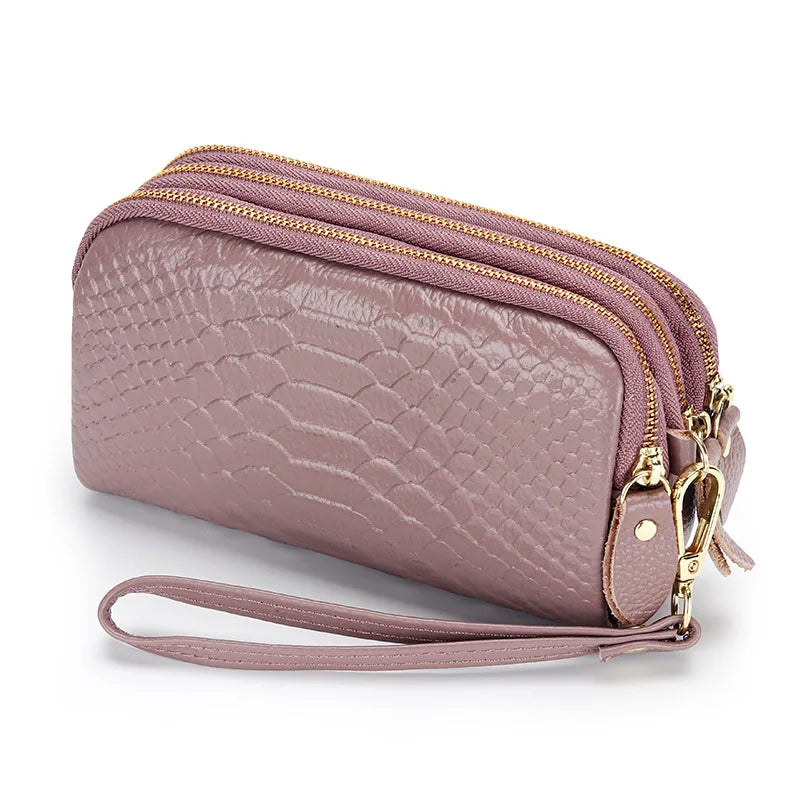 Genuine Leather Women Wallet Long Zipper Wristlet Bag Fashion Crocodile Lady Clutch Coin Purse Mobile phone bag Money Clip