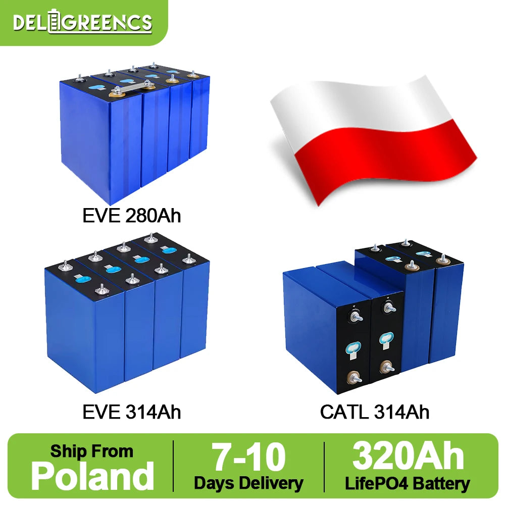 EU Hot Sale 280AH 304AH 314AH LiFePO4 Battery Grade A Rechargeable Cell Solar Home Storage EV Marine Boat Caravan EU VAT FREE