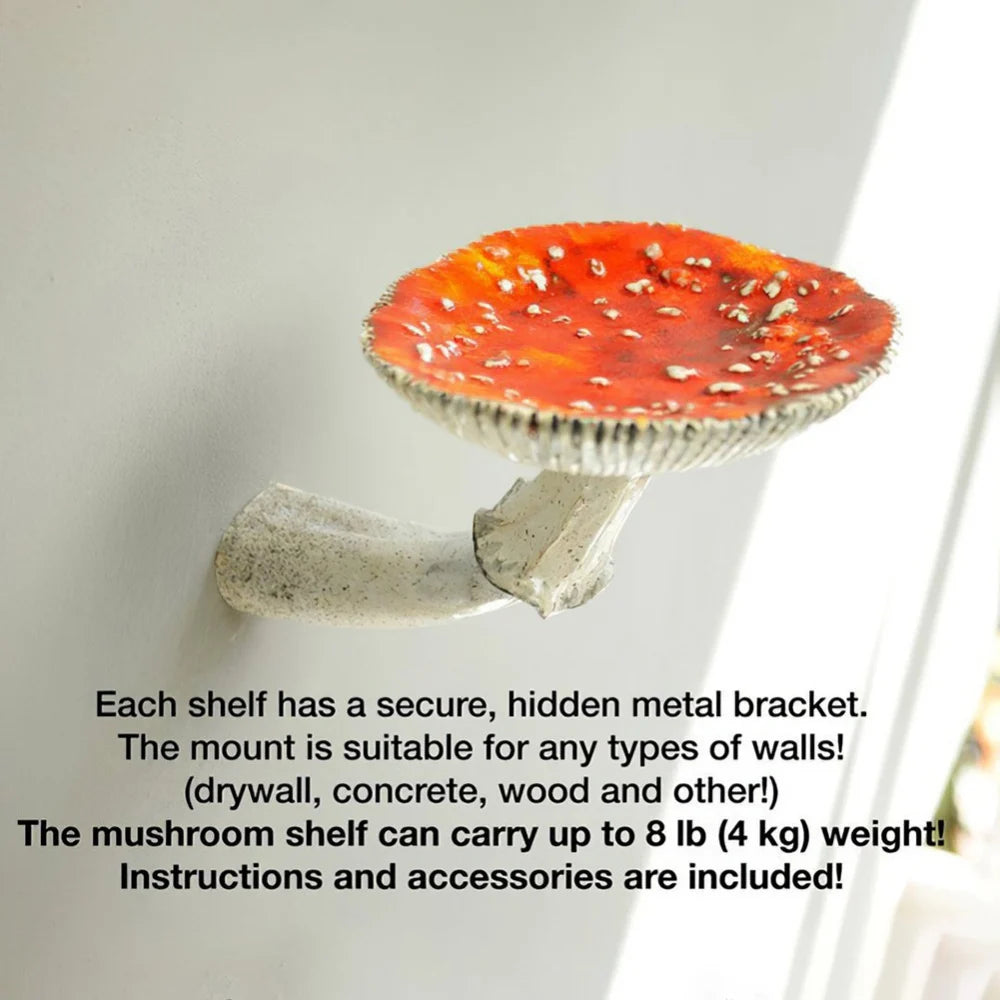 7/10/13cm Resin Amanita Shaped Floating Shelf Wall Mounted Mushroom Hanging Shelf Halloween Decor Keys Holder Home Ornaments