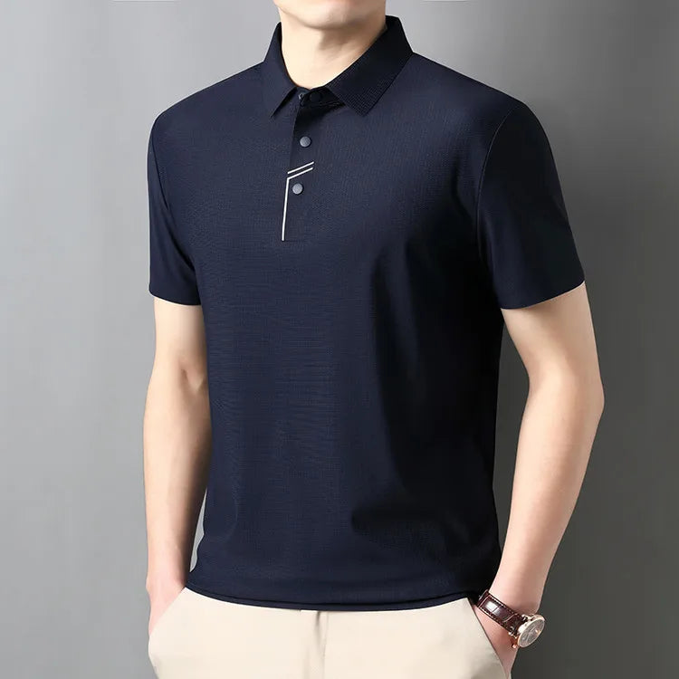 Men's Seamless Tech Polo Shirt - 4-Hole Button, 180g UV Sun Protection, 7A Antibacterial Business Leisure High-End Tops