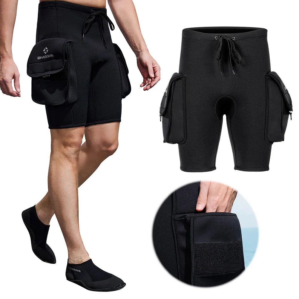 Neoprene Tech Shorts 3mm & Pocket Scuba Diving Tech Pants Wetsuit Shorts Pants for Swimming Surfing Snorkeling Diving Keep Warm