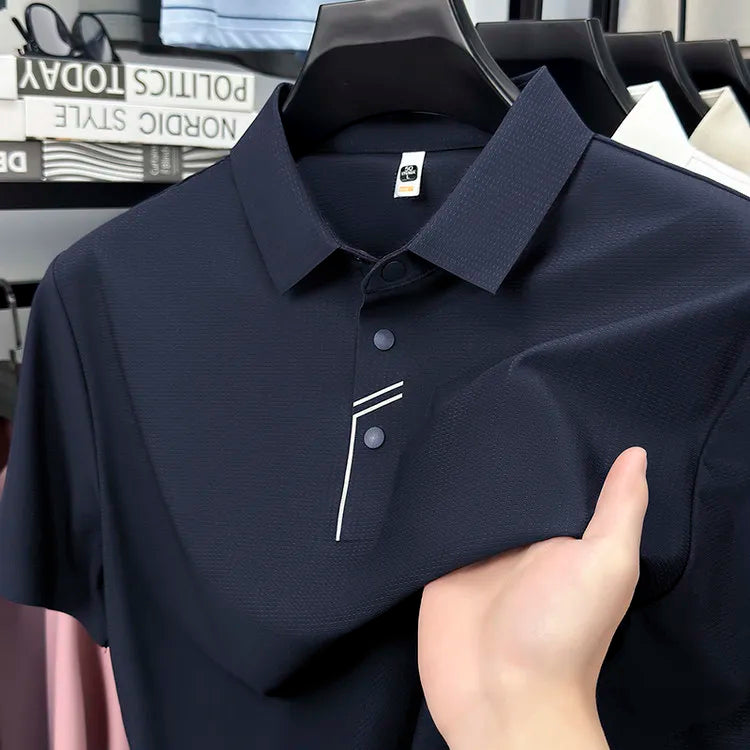 Men's Seamless Tech Polo Shirt - 4-Hole Button, 180g UV Sun Protection, 7A Antibacterial Business Leisure High-End Tops
