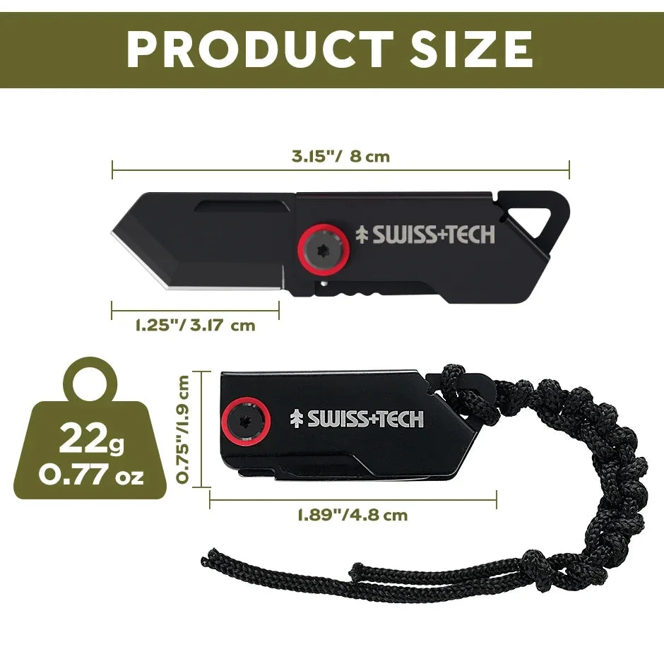 SWISS TECH Outdoor Stainless Steel Mini Folding Pocket Knife Portable Package Opener Unboxing Tool Keychain