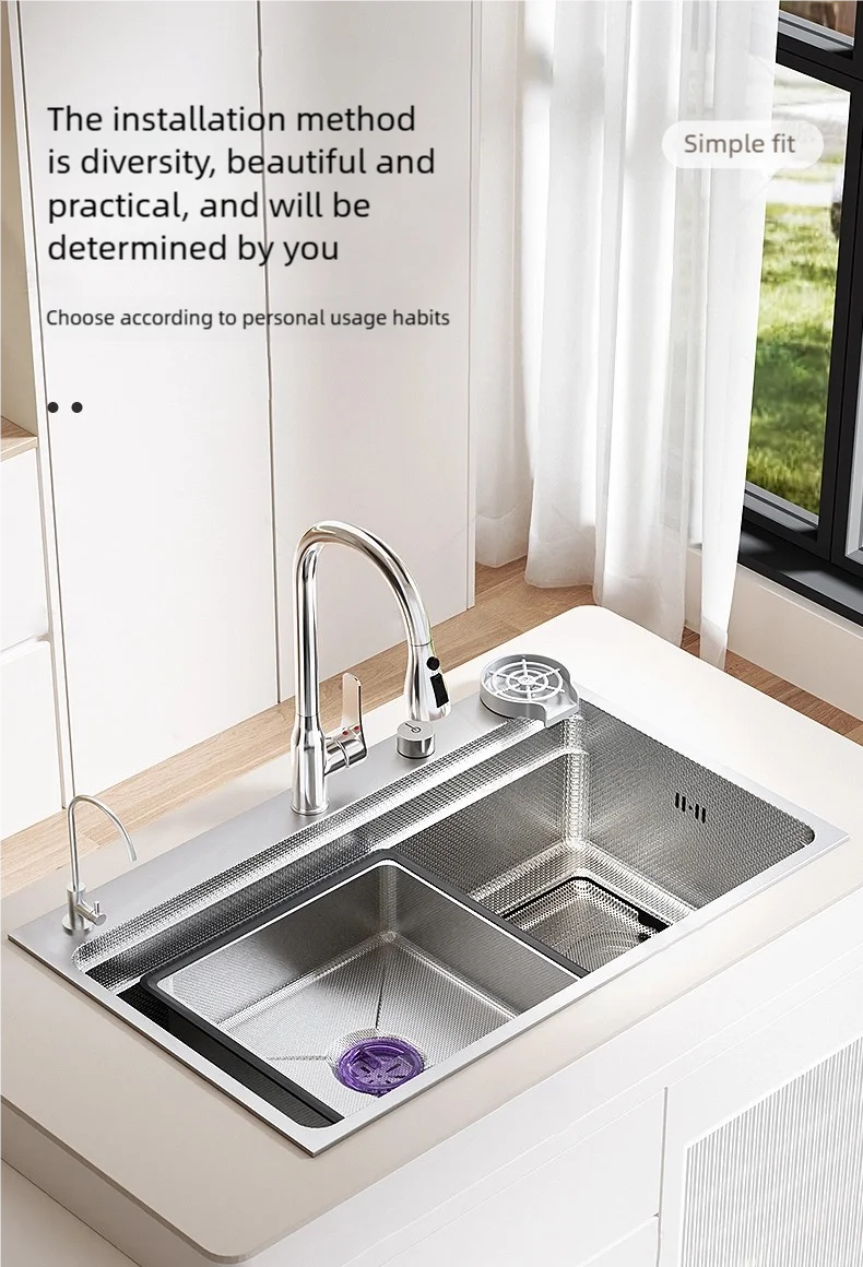 Household 304 Stainless Steel Kitchen Sink Rice Granule Embossing Antifouling Antiscratch Large Single Slot Dish Wash Basin