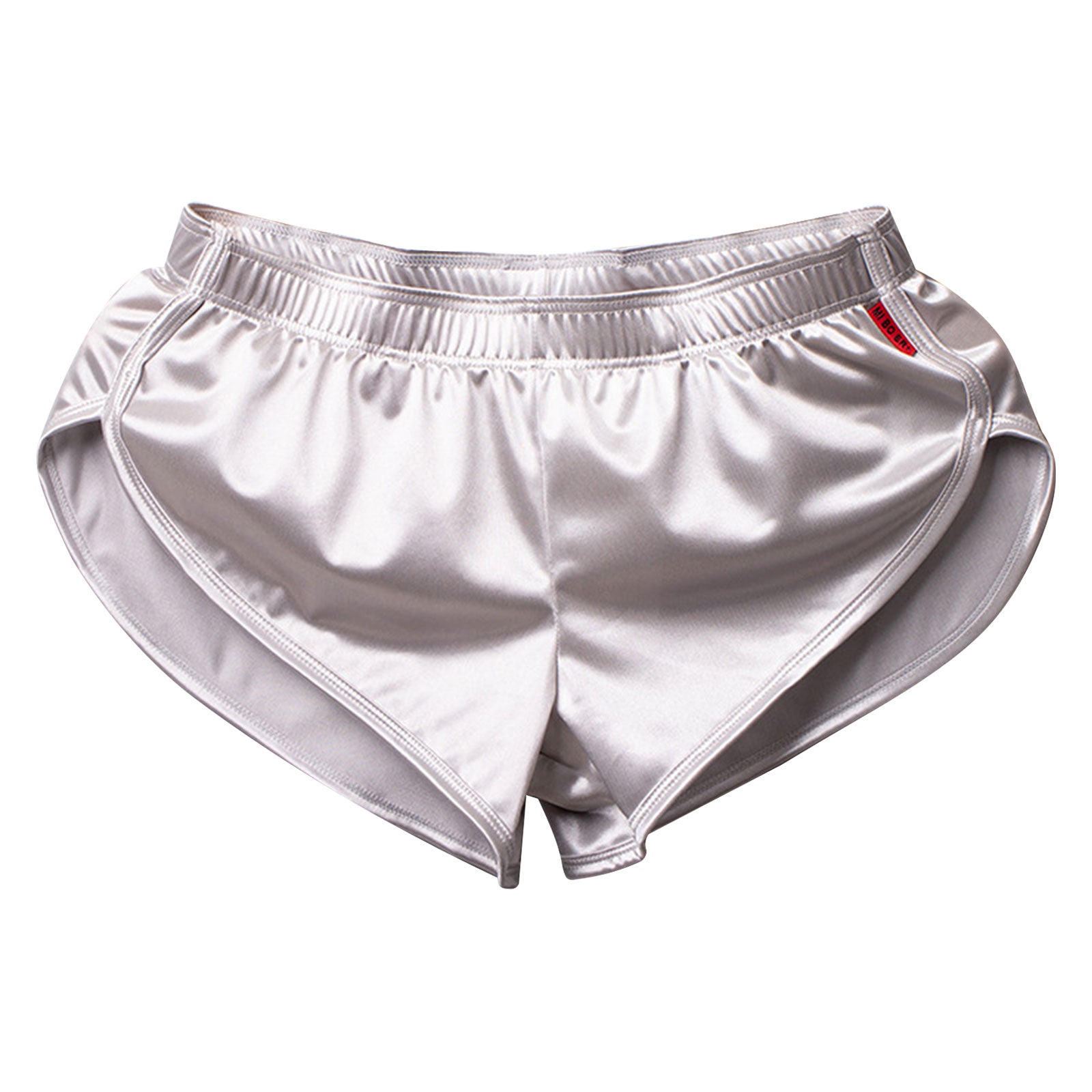 Men Side Split Satin Micro Shorts Built-in Bulge Pouch Boxer Brief Elastic Waistband Pajama Bottoms Loungewear Home Wear Trunks