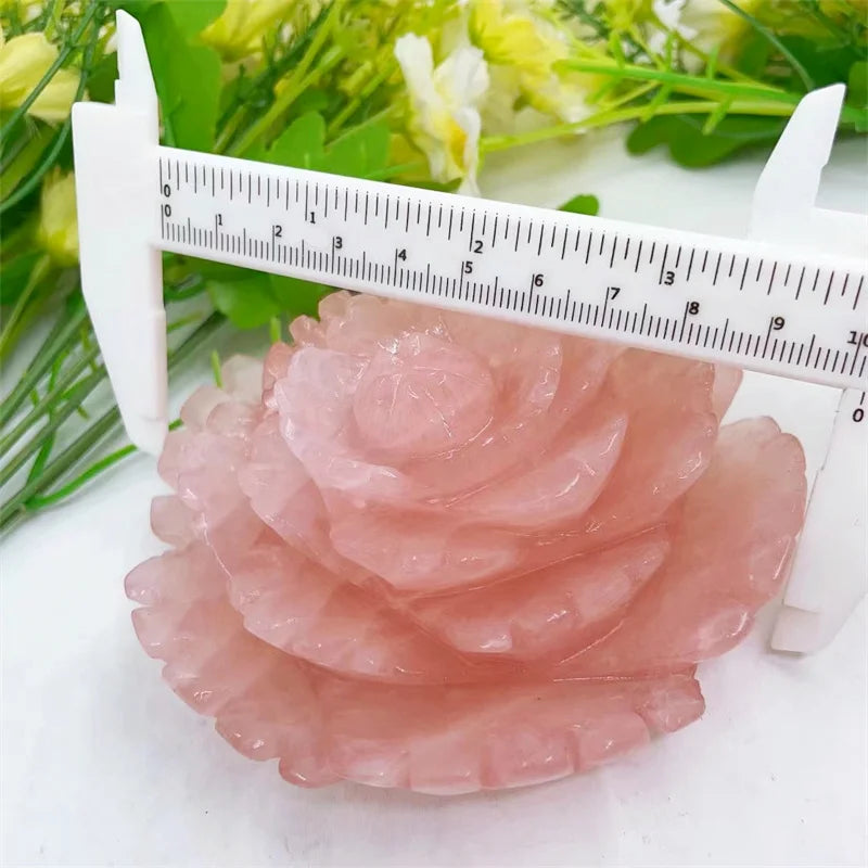 Natural Rose Quartz Flower Carving Peony Flower Energy Gem Reiki Healing Home Decoration Gift 1pcs 10CM