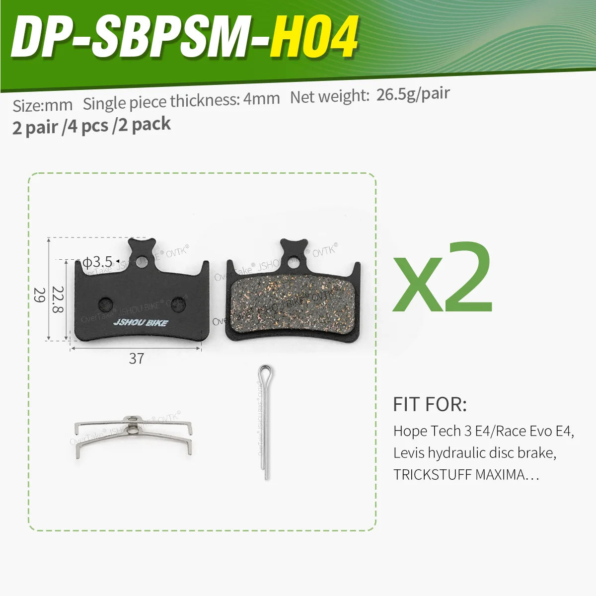 JSHOUBIKE hydraulic disc brake pad Advanced semimetal Kevlar fiber copper for Hope Tech 3 E4/Race Evo E4,Levis TRICKSTUFF MAXIMA