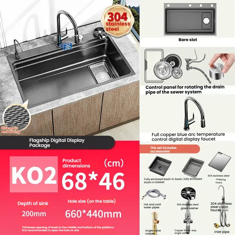 Household 304 Stainless Steel Kitchen Sink Rice Granule Embossing Antifouling Antiscratch Large Single Slot Dish Wash Basin