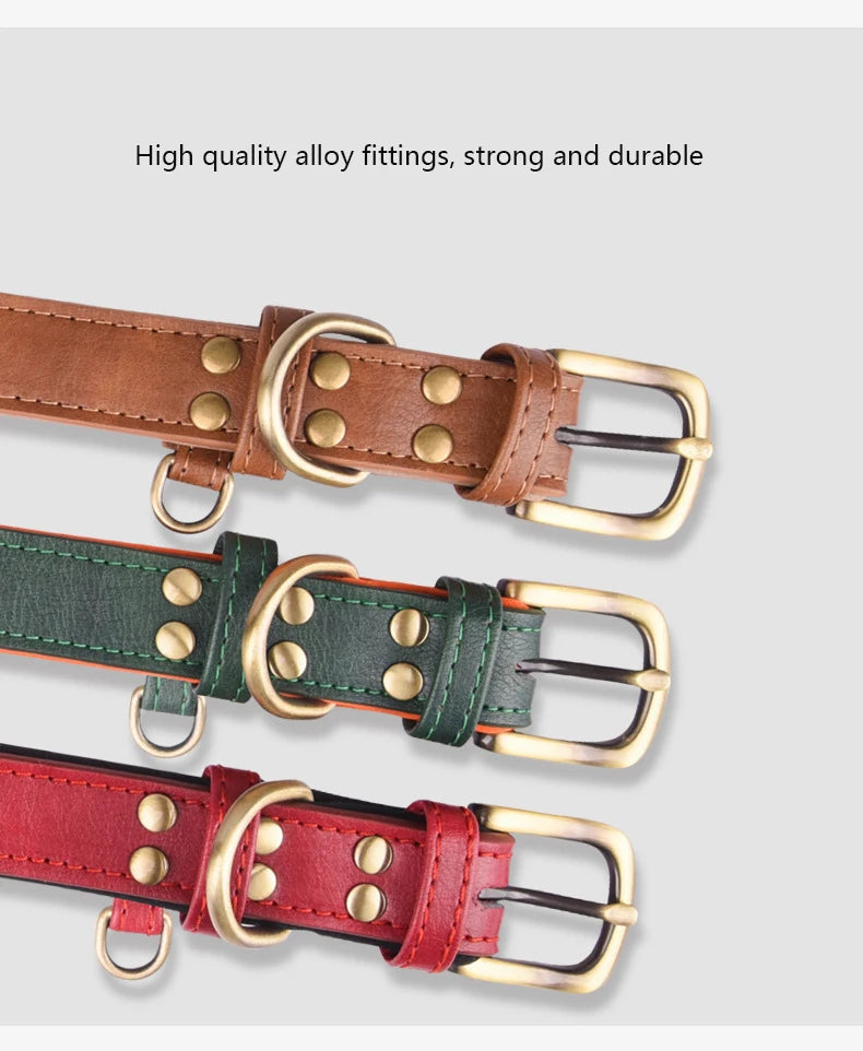 Leather Dog Collar Padded Pet Collars Adjustable Dog Collar Strong& Durable for Small Medium Dogs Pet Shop Bulldog Bull Terrier