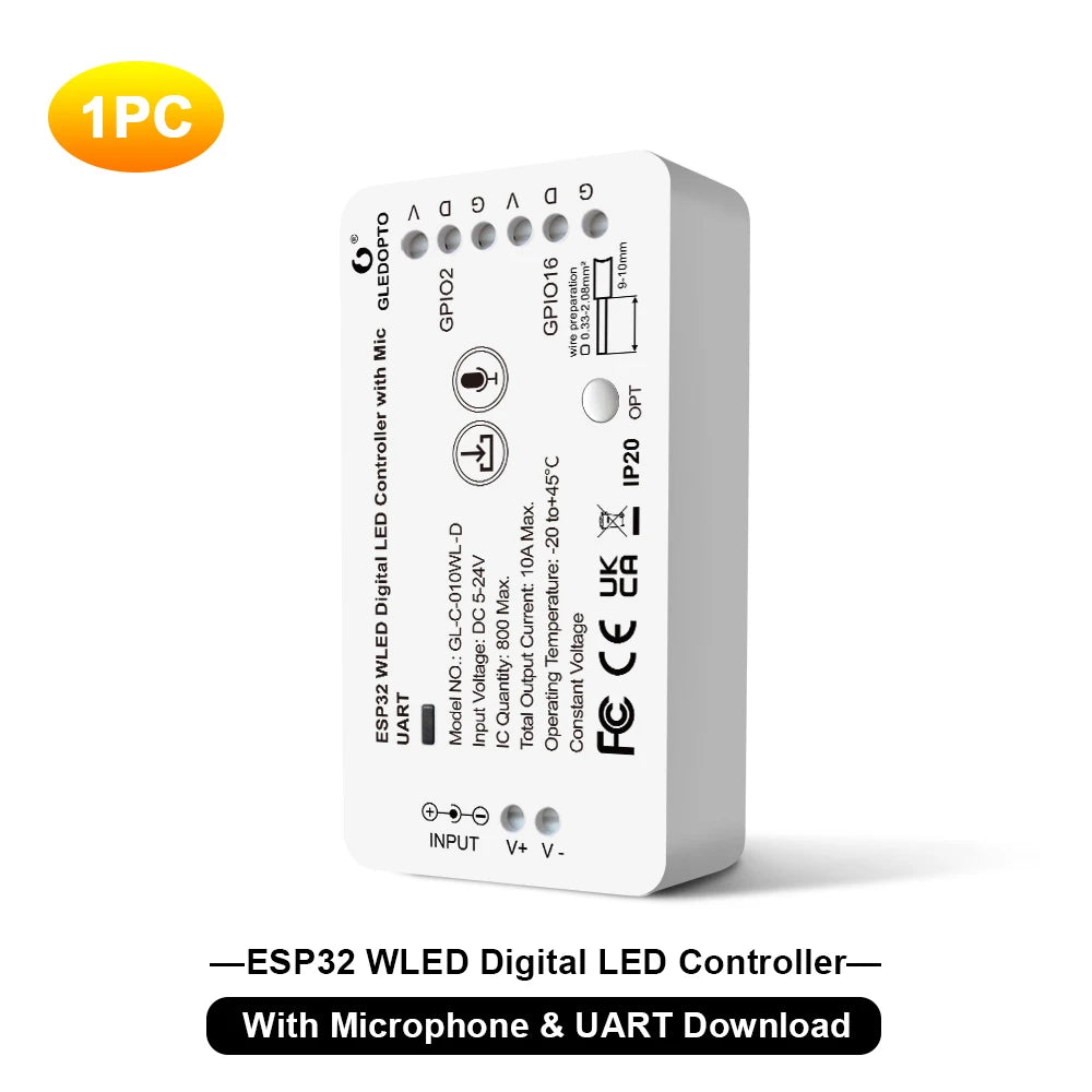 GLEDOPTO WLED Addressable RGB IC LED Strip Controller Smart App Control 800 ICs Home Tech LED Multi Dream Lighting Colorful ESP