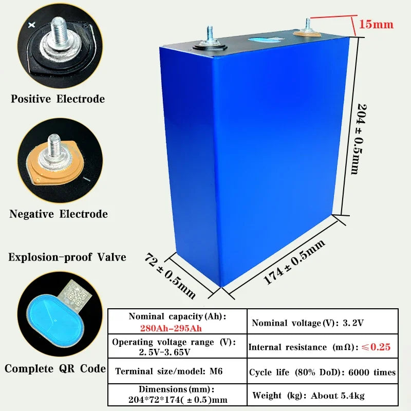 3.2V 105AH 230AH 250AH 280AH 304K 314AH 680AH EVE LifePO4 Battery Grade A Rechargeable DIY 12V 24V 48V for RV EV Home Energy