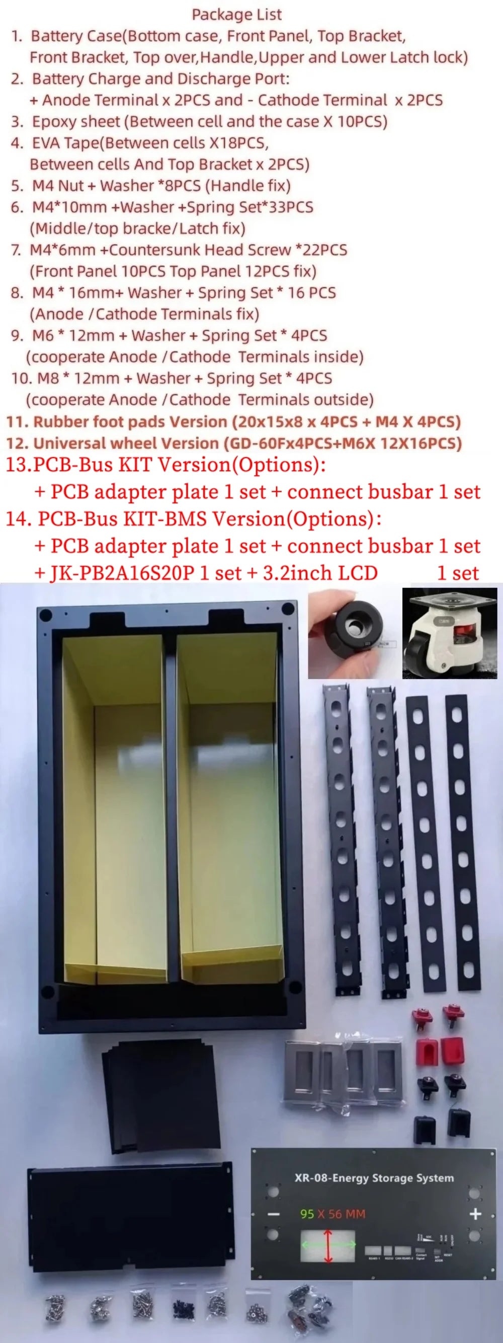 XR08-48V280AH 16S48V Solar Home Energy Storage LiFePO4 Battery bank/Case/Box DIY Kit for JK-BMS-3.2LCD EVE CATL 280AH 302AH