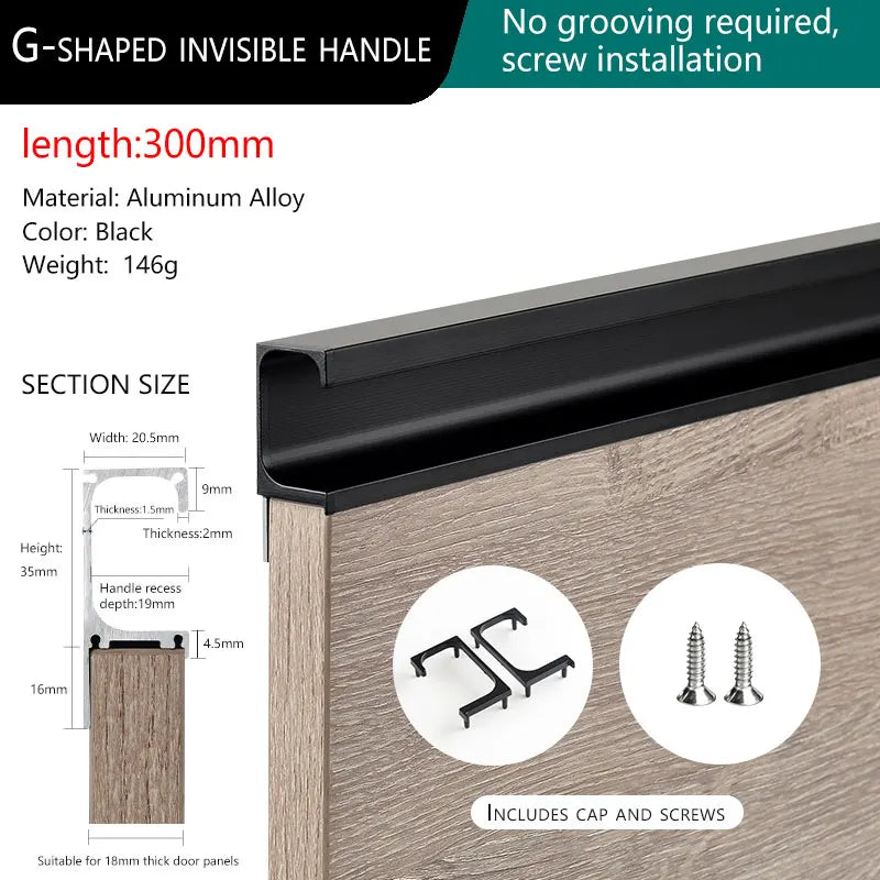 Concealed Edge Banding Kitchen Cabinet Door Recessed Handles Drawers Finger Pulls With 18mm Wood Boards G-Shape Groove-Free