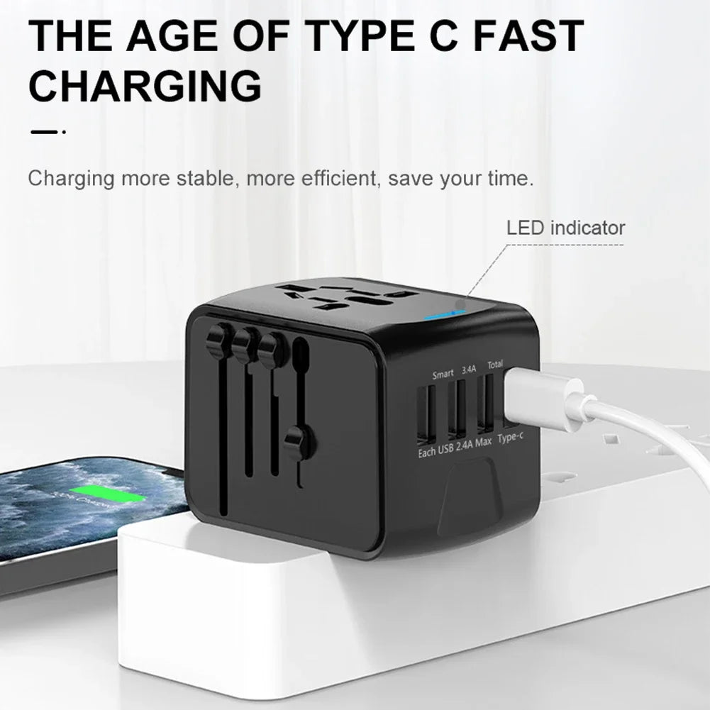 Universal Travel Adapter 100V-250V AC AC Power Plug Adapter 3 USB and 1 Type C Ports for for USA EU UK AU Cell Phone Laptop