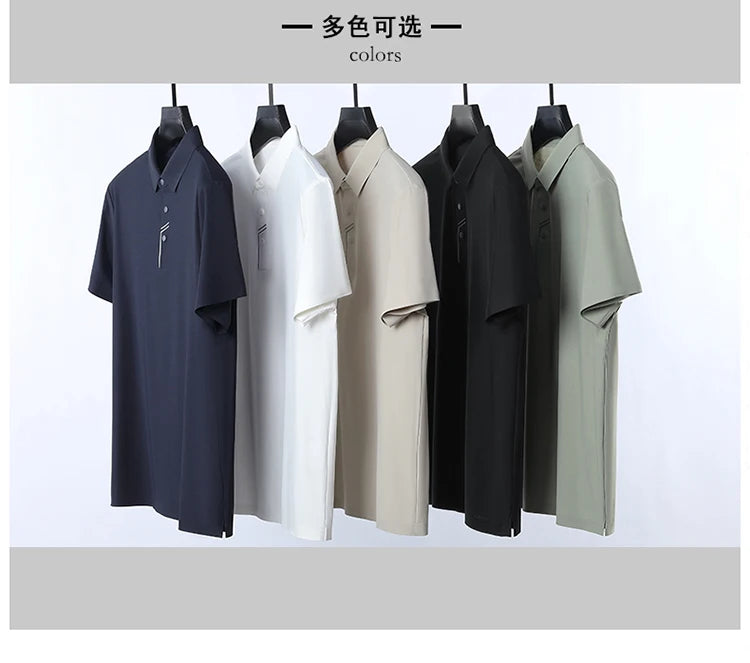 Men's Seamless Tech Polo Shirt - 4-Hole Button, 180g UV Sun Protection, 7A Antibacterial Business Leisure High-End Tops