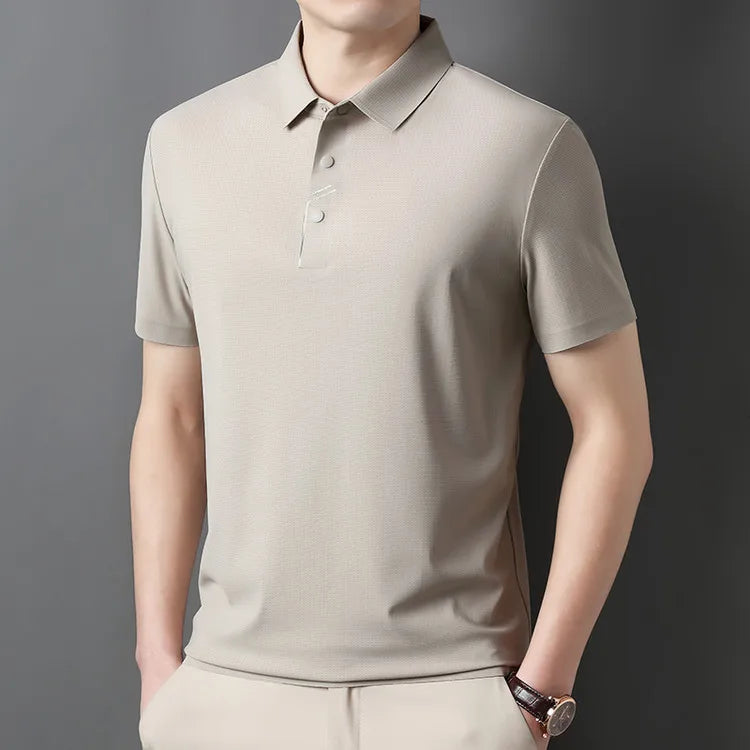 Men's Seamless Tech Polo Shirt - 4-Hole Button, 180g UV Sun Protection, 7A Antibacterial Business Leisure High-End Tops