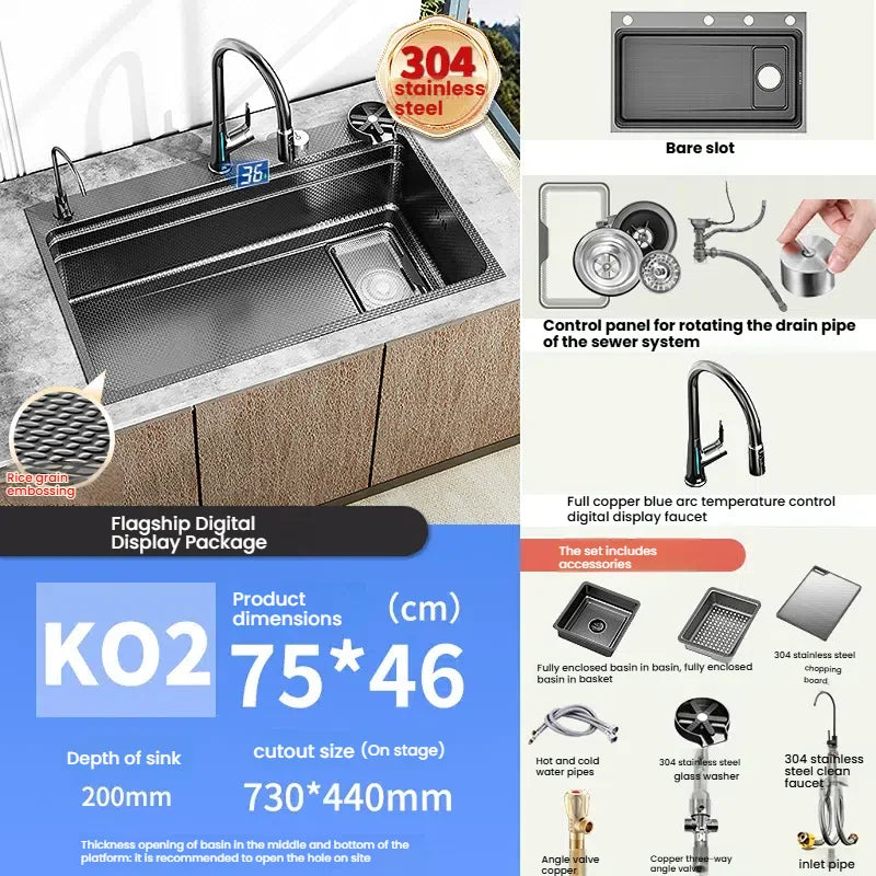 Household 304 Stainless Steel Kitchen Sink Rice Granule Embossing Antifouling Antiscratch Large Single Slot Dish Wash Basin
