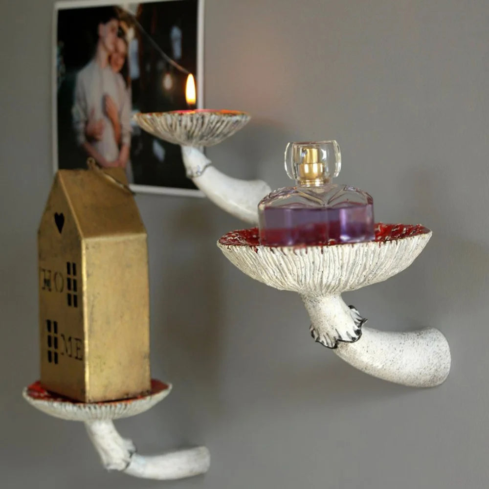 7/10/13cm Resin Amanita Shaped Floating Shelf Wall Mounted Mushroom Hanging Shelf Halloween Decor Keys Holder Home Ornaments