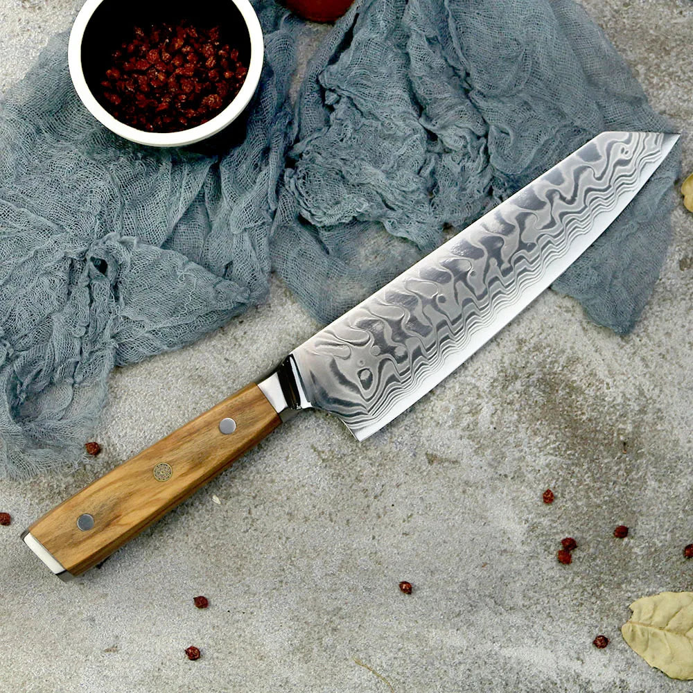 Amber 8 Inch Kitchen Knife 37 Layers AUS10V Japanese Chef Kiritsuke Utility Boning Knives Handmade Cooking Tools Olive Wood HD