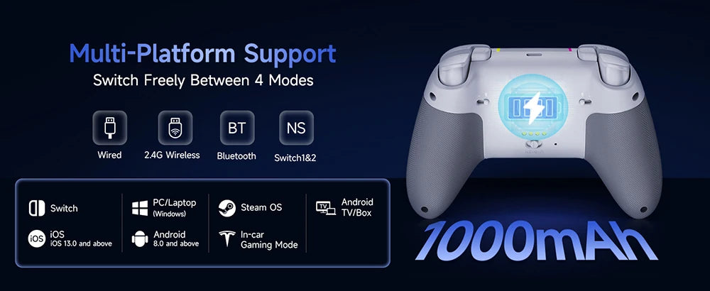 EasySMX X05Pro Wireless Controller with Charging Dock, Silent Buttons, 1000mAh Battery, 3-Mode for Switch/PC/Phone/Steam