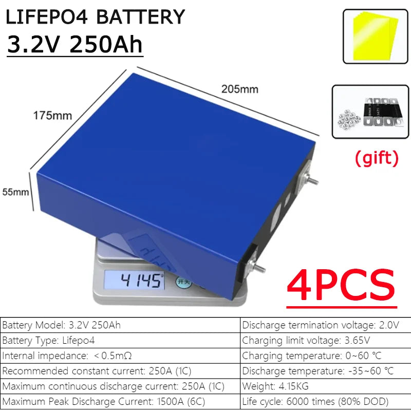 3.2V 105AH 230AH 250AH 280AH 304K 314AH 680AH EVE LifePO4 Battery Grade A Rechargeable DIY 12V 24V 48V for RV EV Home Energy