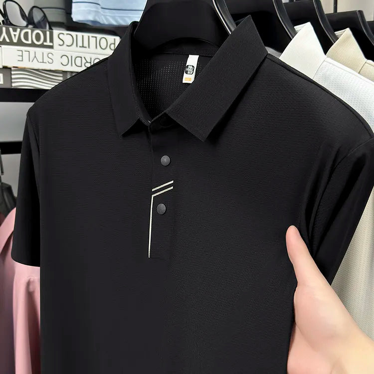 Men's Seamless Tech Polo Shirt - 4-Hole Button, 180g UV Sun Protection, 7A Antibacterial Business Leisure High-End Tops