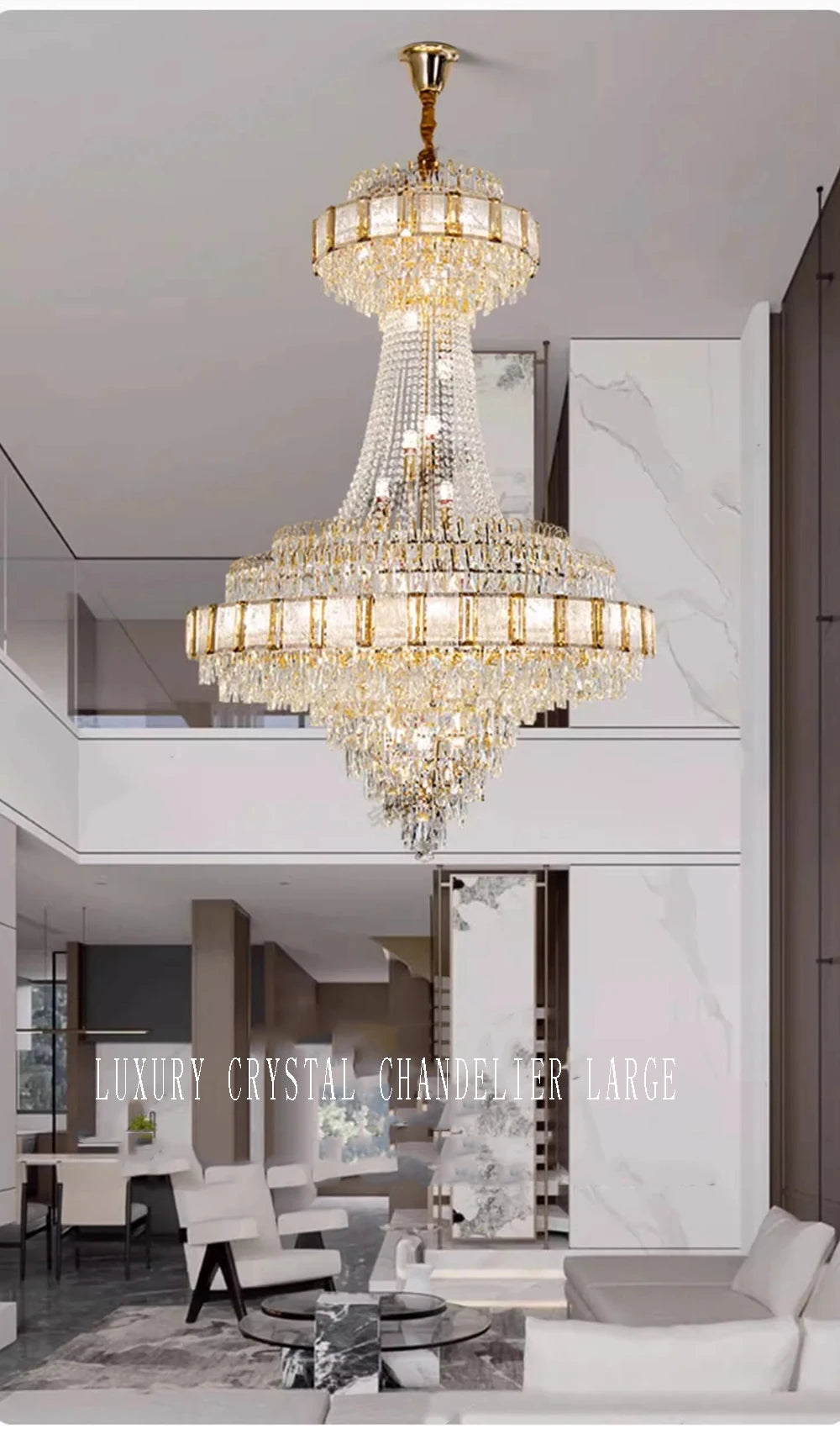 Cristal Lustres for Staircase Villa Duplex Chandelier Crystal Luxury Large Gold Nordic Home Decoration Led High-end Hanging Lamp