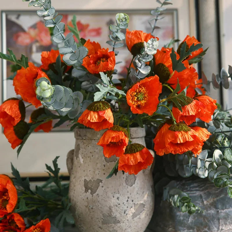 4Head Artificial Poppy Flower Wedding Home Decoration 46cm Flowers Home Decoration Hotel Homestay Home Decoration