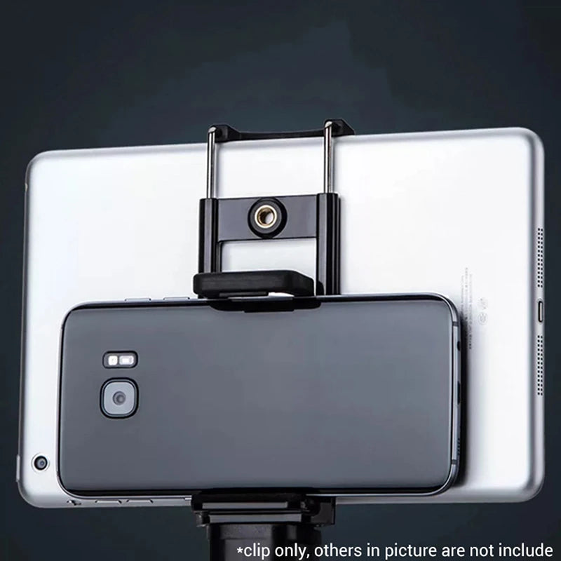 2 In 1 Universal Tablet Phone 1/4" Tripod Mount Clamp Holder Bracket Selfie Clip Stand