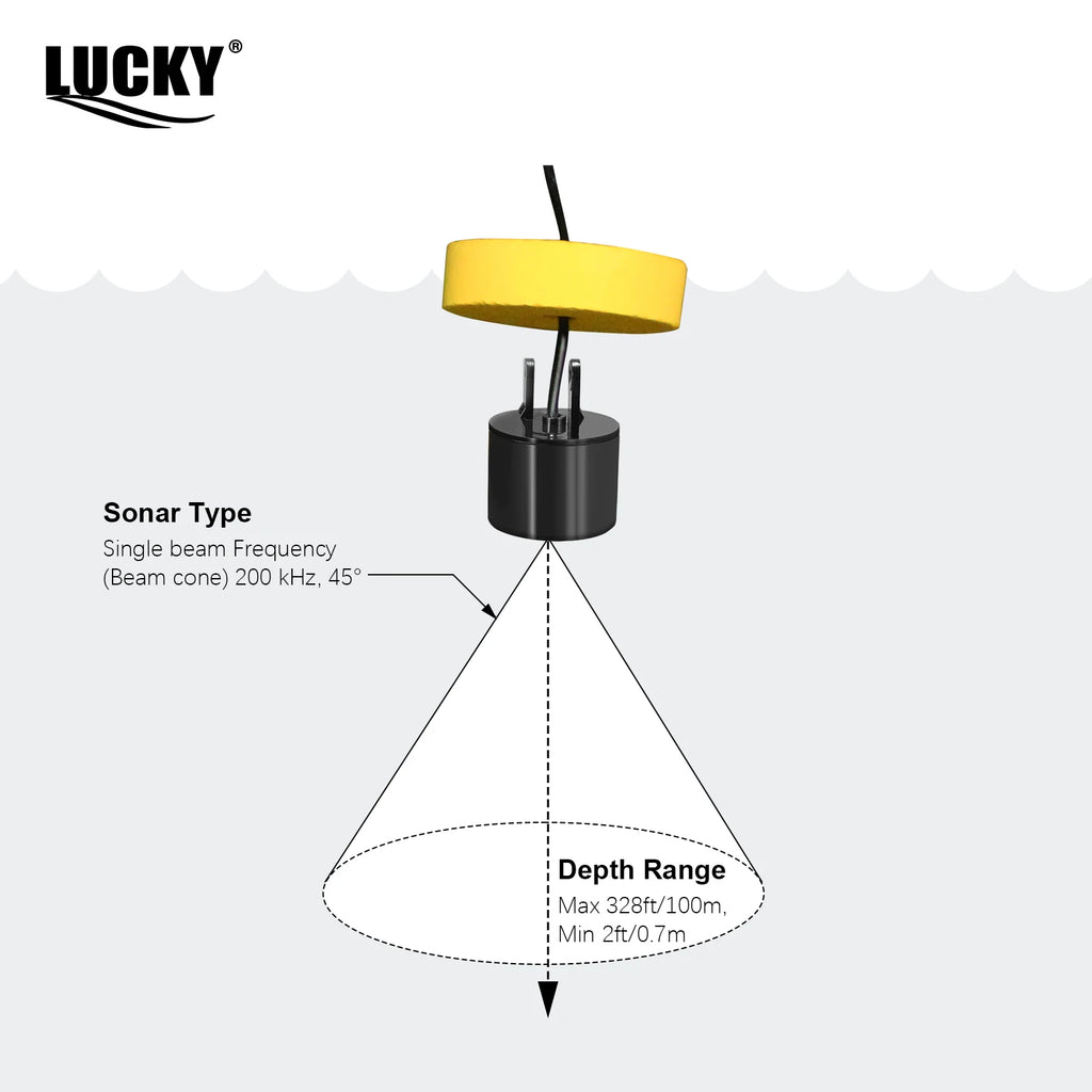 FFC1108-1 Alarm 100M Portable Sonar Fish Finders 45 degrees Sonar Coverage Echo Sounder Alarm Transducer Lake Sea Fishing