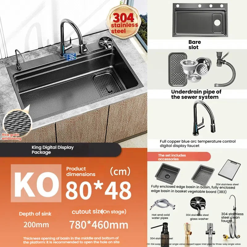 Household 304 Stainless Steel Kitchen Sink Rice Granule Embossing Antifouling Antiscratch Large Single Slot Dish Wash Basin