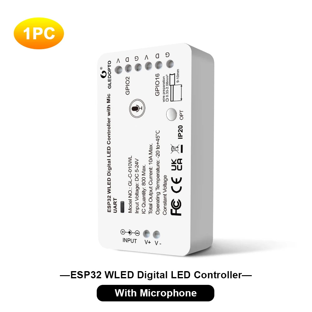 GLEDOPTO WLED Addressable RGB IC LED Strip Controller Smart App Control 800 ICs Home Tech LED Multi Dream Lighting Colorful ESP