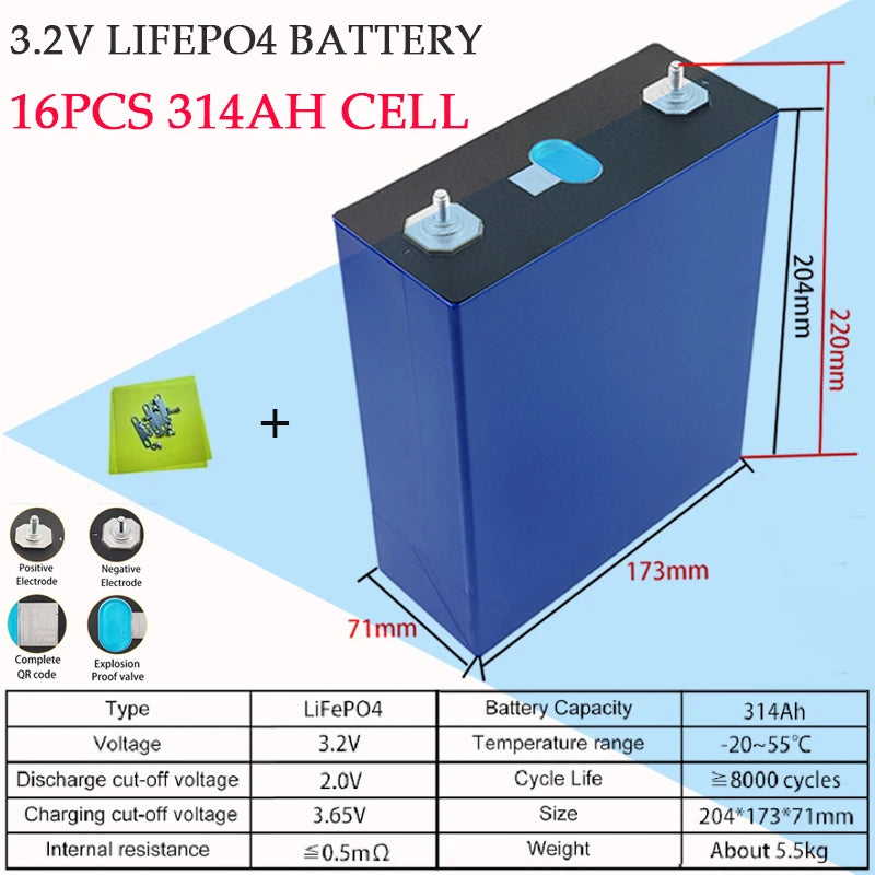 3.2V 105AH 230AH 250AH 280AH 304K 314AH 680AH EVE LifePO4 Battery Grade A Rechargeable DIY 12V 24V 48V for RV EV Home Energy