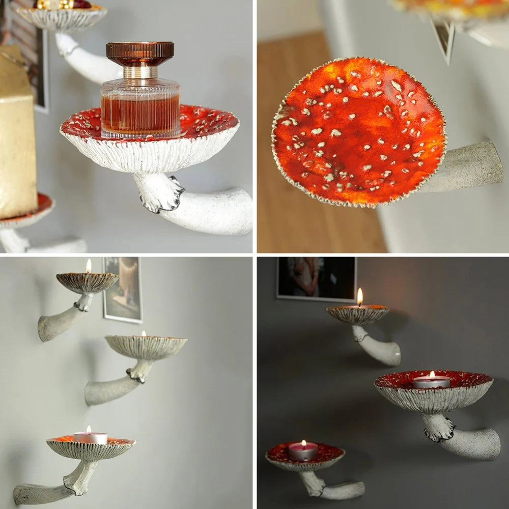 7/10/13cm Resin Amanita Shaped Floating Shelf Wall Mounted Mushroom Hanging Shelf Halloween Decor Keys Holder Home Ornaments