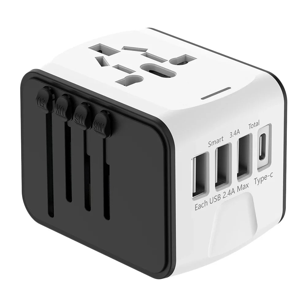 Universal Travel Adapter 100V-250V AC AC Power Plug Adapter 3 USB and 1 Type C Ports for for USA EU UK AU Cell Phone Laptop