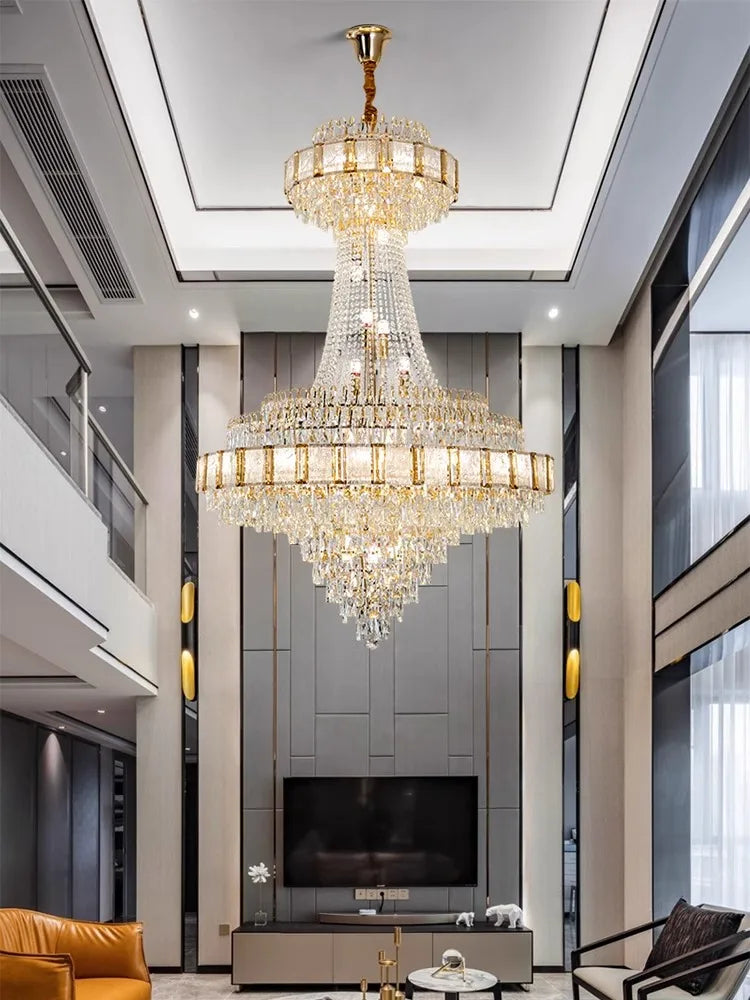 Cristal Lustres for Staircase Villa Duplex Chandelier Crystal Luxury Large Gold Nordic Home Decoration Led High-end Hanging Lamp