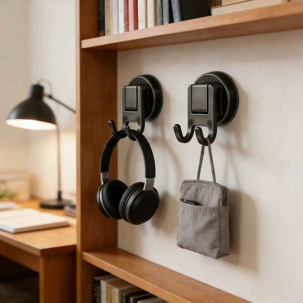 Suction Cup Double Hooks Carbon Steel No Drill Wall Hooks for Bathroom Kitchen Entryway Organizer for Home Office