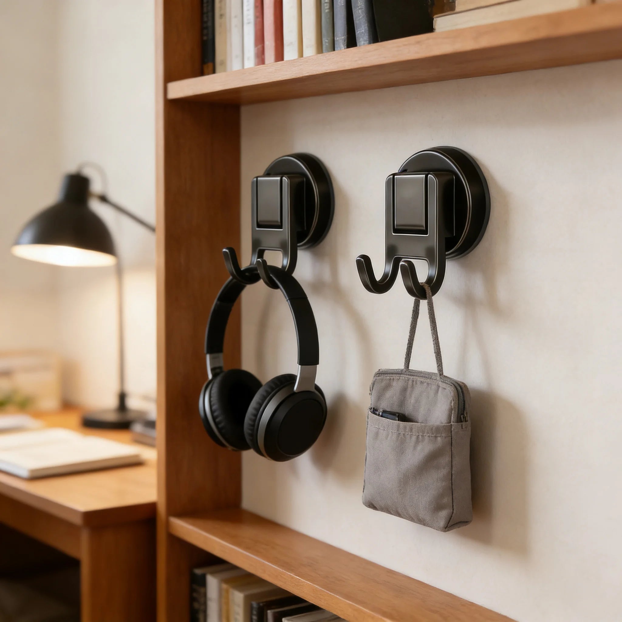 Suction Cup Double Hooks Carbon Steel No Drill Wall Hooks for Bathroom Kitchen Entryway Organizer for Home Office