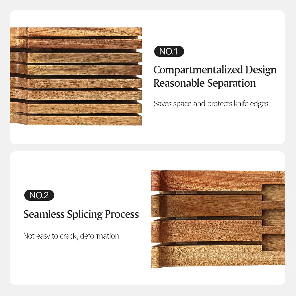XINZUO New Arrival Acacia Solid Wood Double Layer Storage Kitchen Knife Holder 7 Slots  Organise Knives Neatly Kitchen Goodies