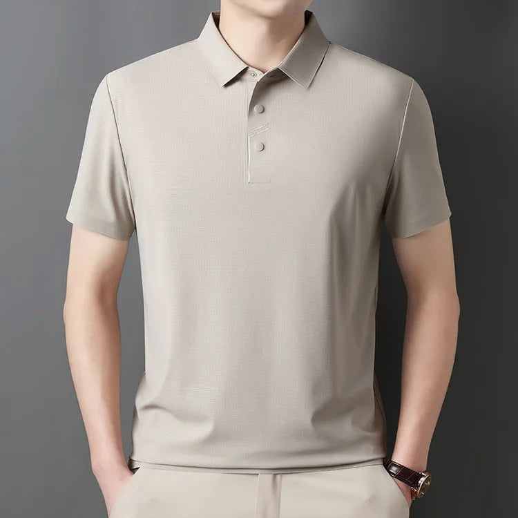 Men's Seamless Tech Polo Shirt - 4-Hole Button, 180g UV Sun Protection, 7A Antibacterial Business Leisure High-End Tops
