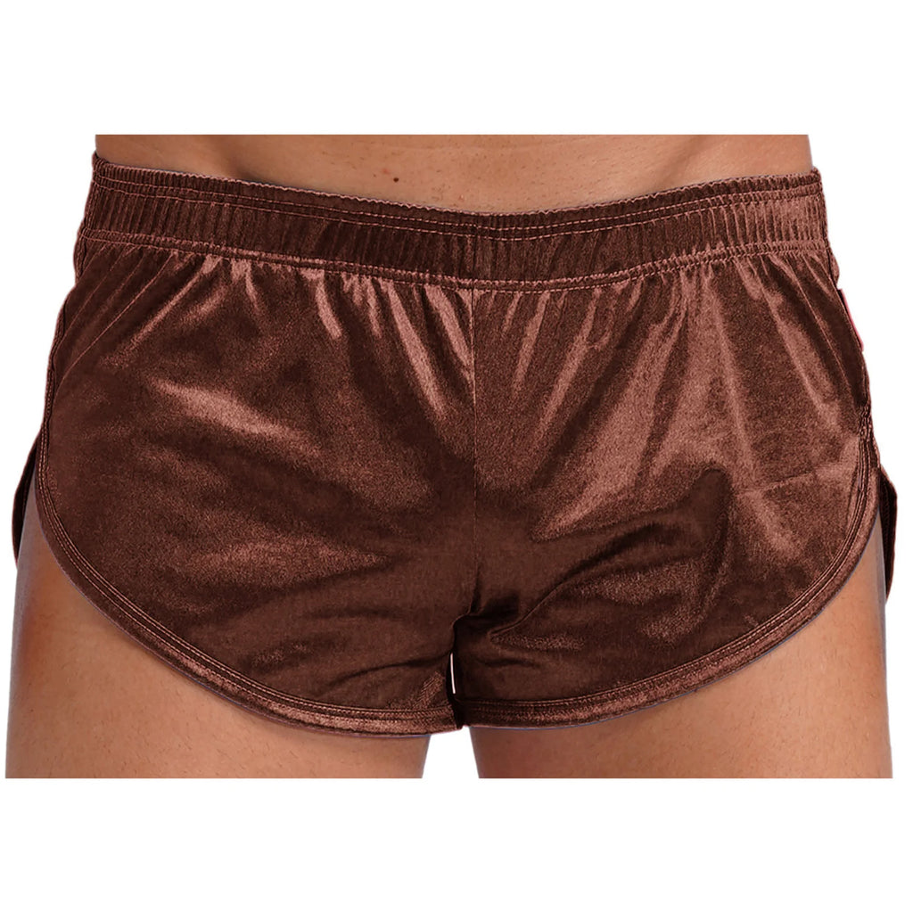 Men Side Split Satin Micro Shorts Built-in Bulge Pouch Boxer Brief Elastic Waistband Pajama Bottoms Loungewear Home Wear Trunks