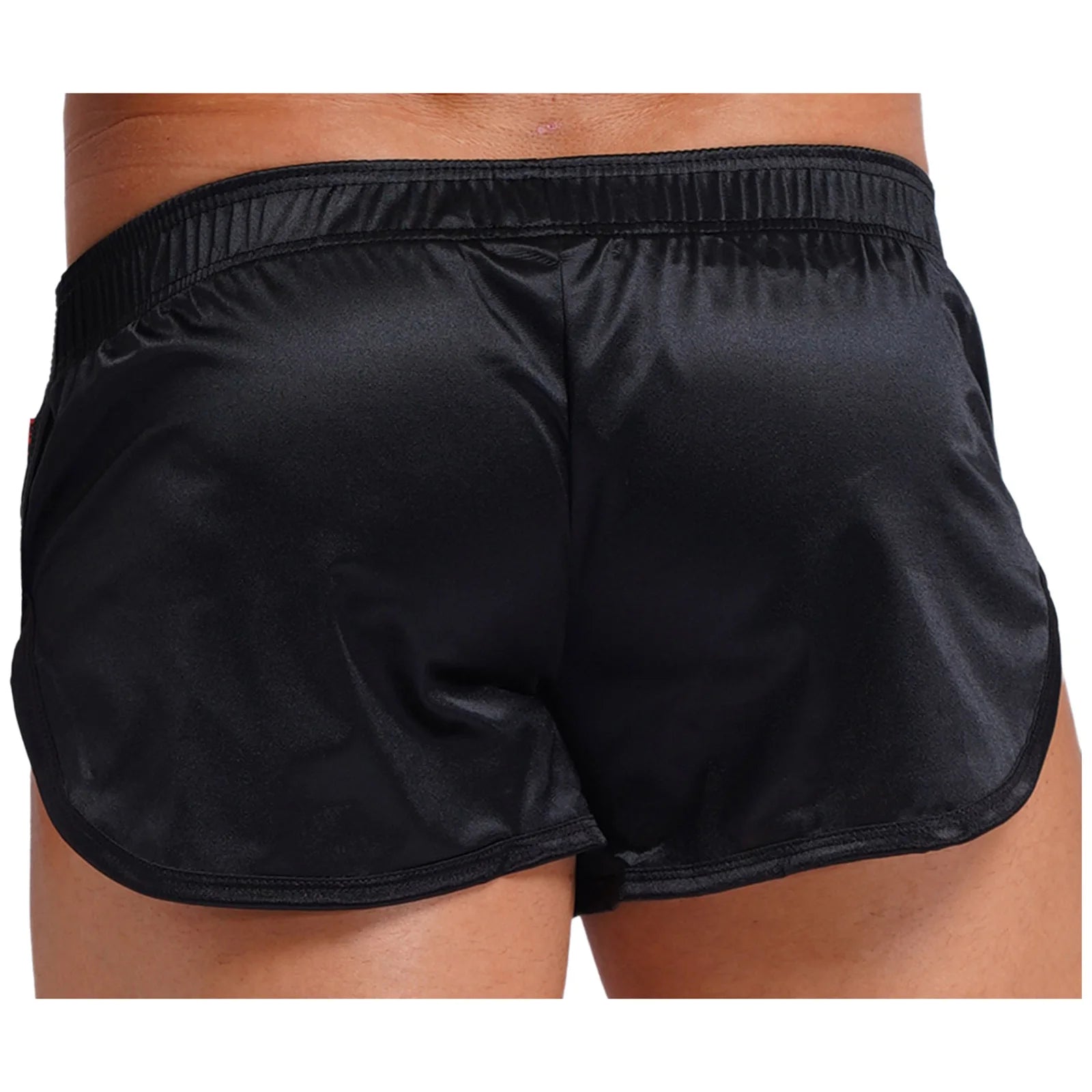 Men Side Split Satin Micro Shorts Built-in Bulge Pouch Boxer Brief Elastic Waistband Pajama Bottoms Loungewear Home Wear Trunks