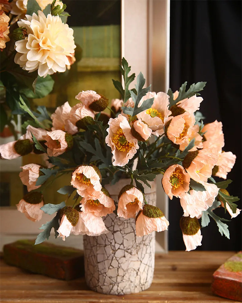 4Head Artificial Poppy Flower Wedding Home Decoration 46cm Flowers Home Decoration Hotel Homestay Home Decoration