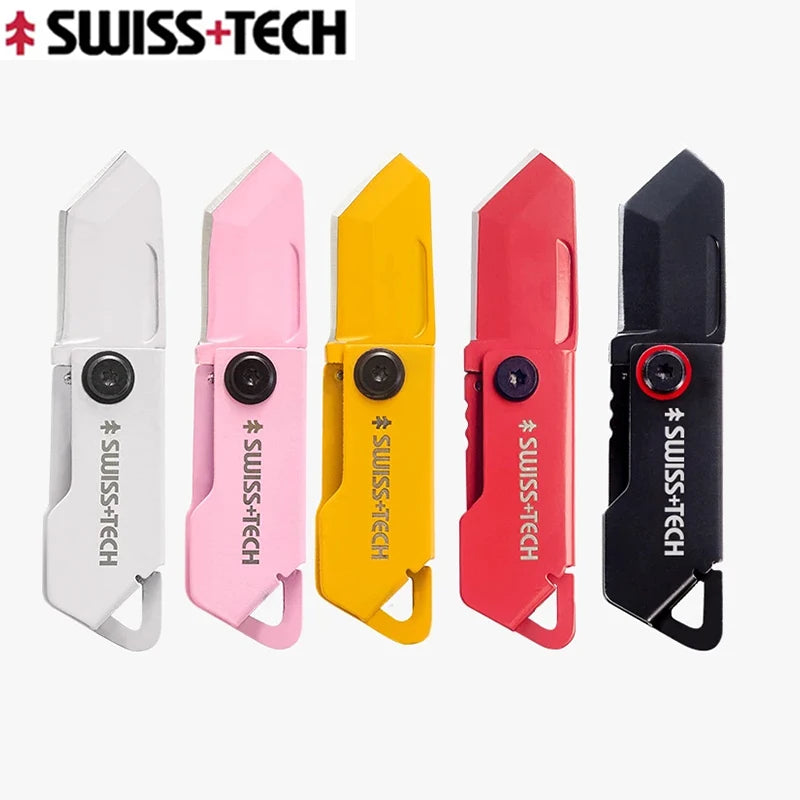 SWISS TECH Outdoor Stainless Steel Mini Folding Pocket Knife Portable Package Opener Unboxing Tool Keychain