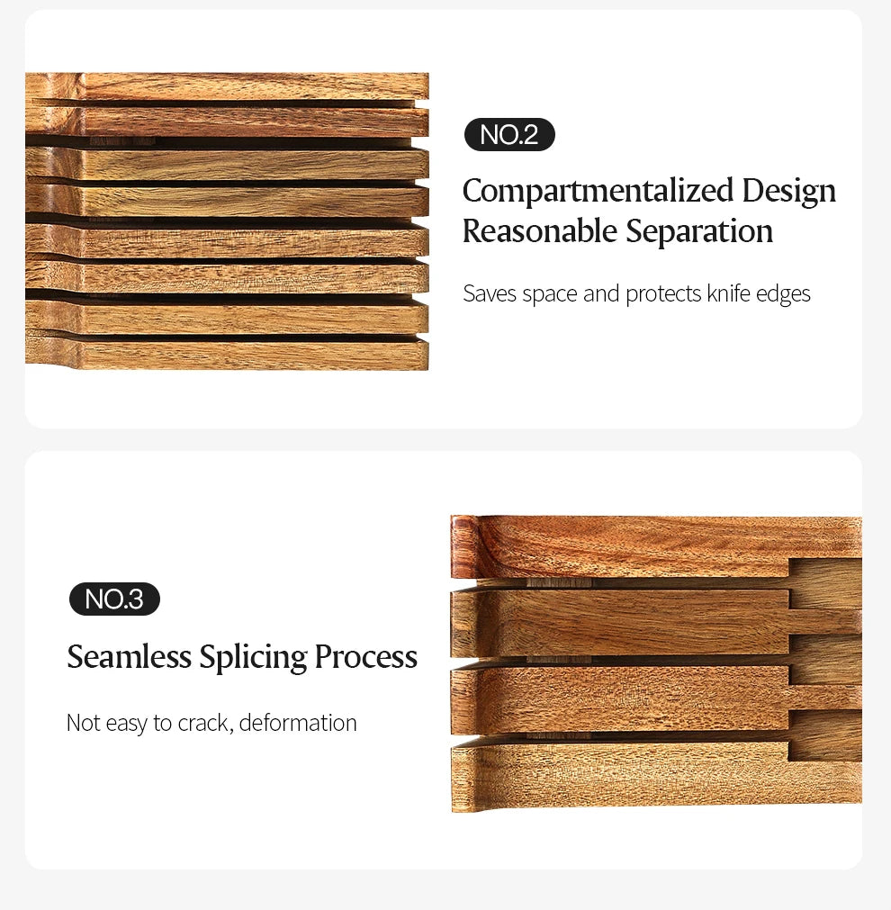 XINZUO New Arrival Acacia Solid Wood Double Layer Storage Kitchen Knife Holder 7 Slots  Organise Knives Neatly Kitchen Goodies