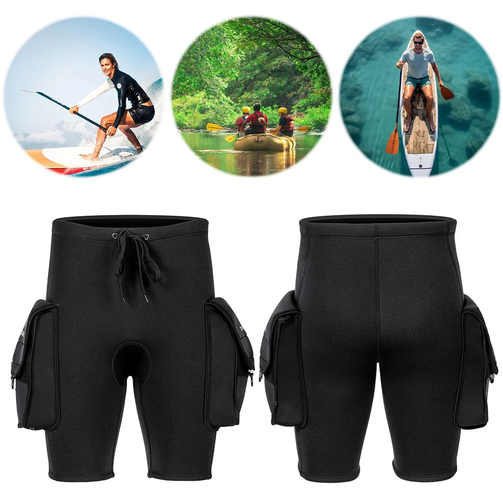 Neoprene Tech Shorts 3mm & Pocket Scuba Diving Tech Pants Wetsuit Shorts Pants for Swimming Surfing Snorkeling Diving Keep Warm